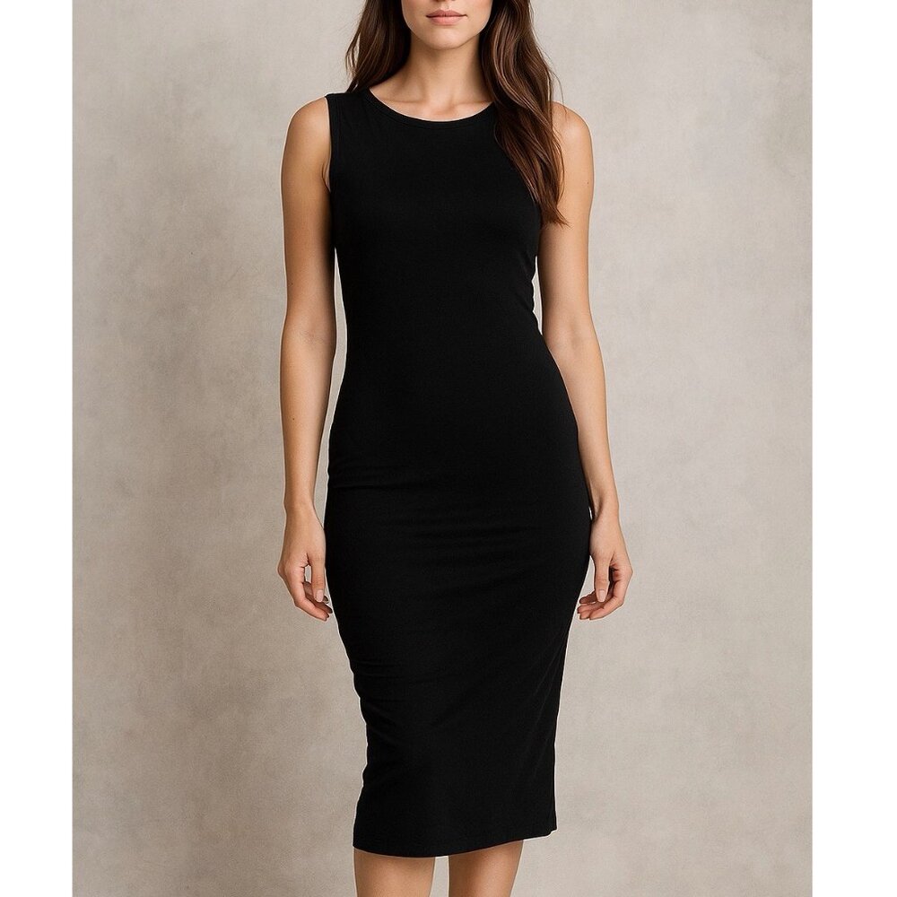 Bishop + Young Mia Black Bodycon Dress Womens Medium Ruched Fitted Sleeveless
